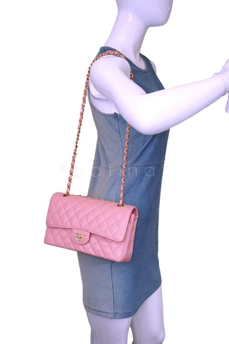 06 Chanel Pink Caviar Medium Classic Double Flap Bag 24k GHW BPI BPI - Image 15