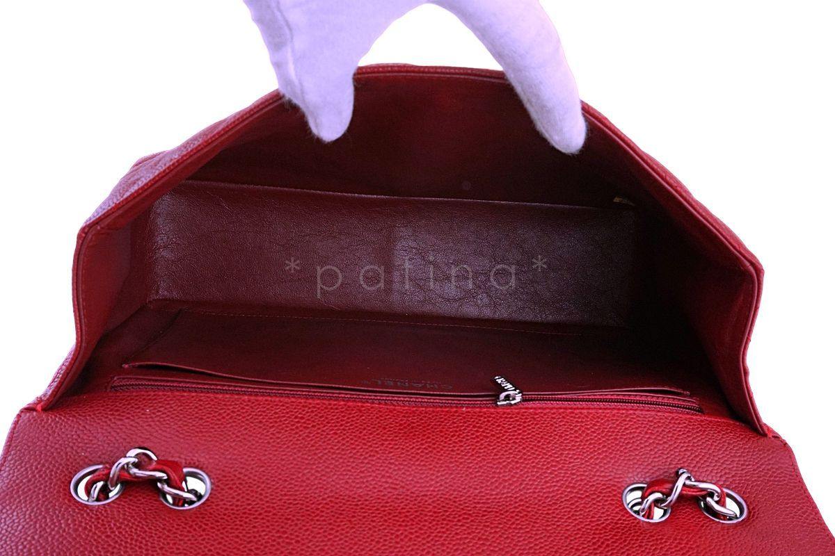 09C Chanel Dark Red Caviar Classic Jumbo Flap Bag SHW - Image 10