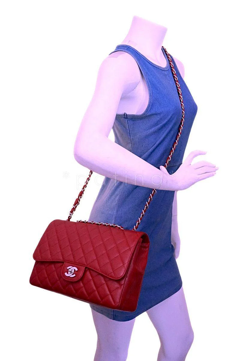 09C Chanel Dark Red Caviar Classic Jumbo Flap Bag SHW - Image 15