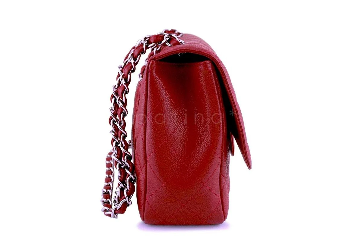 10C Chanel Red Caviar Jumbo 2.55 Classic Flap Bag - Image 4