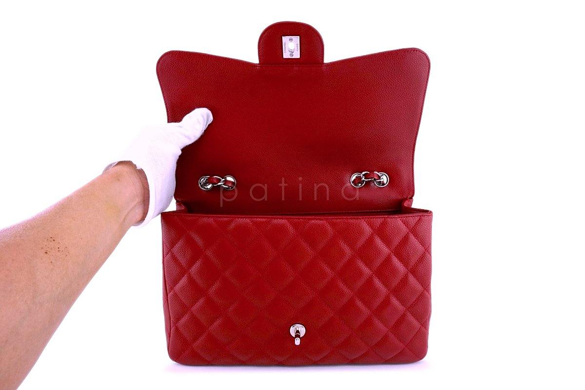 10C Chanel Red Caviar Jumbo 2.55 Classic Flap Bag - Image 9