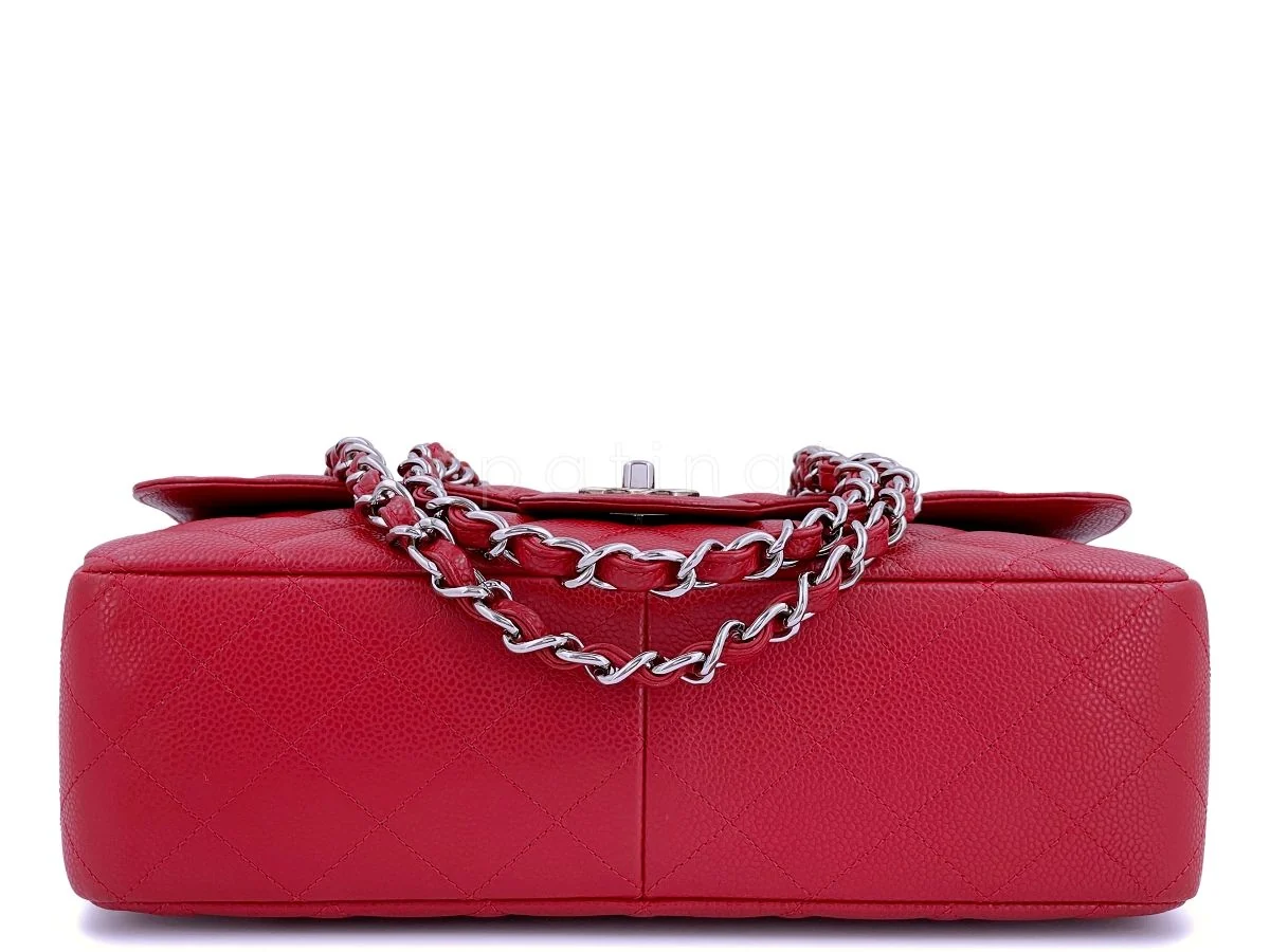 10C Chanel Red Caviar Jumbo Classic Flap Bag SHW - Image 6