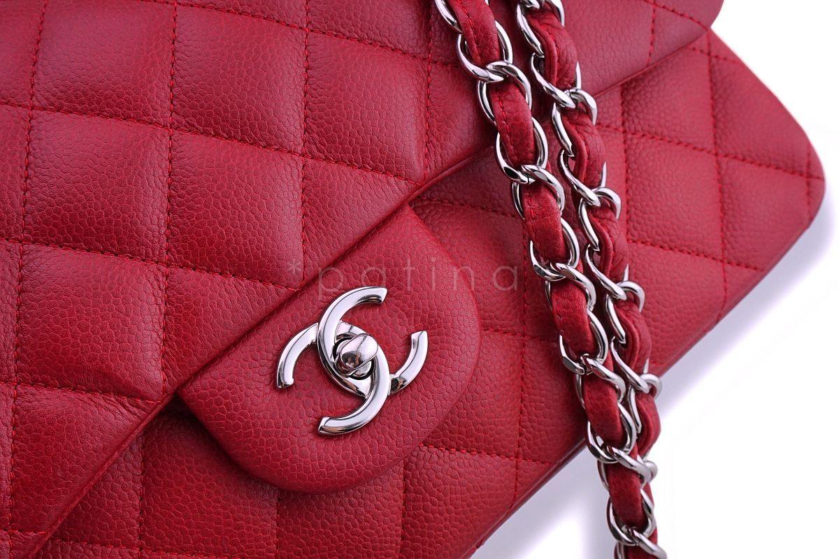 11C Chanel Red Caviar Classic Jumbo Double Flap Bag SHW - Image 8
