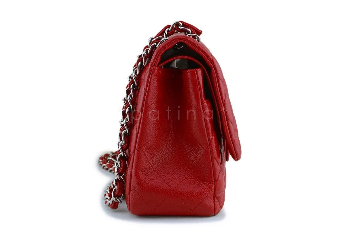 11P Chanel Red Caviar Jumbo Classic Double Flap Bag SHW - Image 4