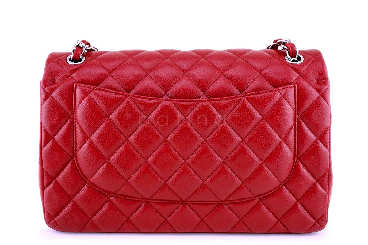 11P Chanel Red Caviar Jumbo Classic Double Flap Bag SHW - Image 5