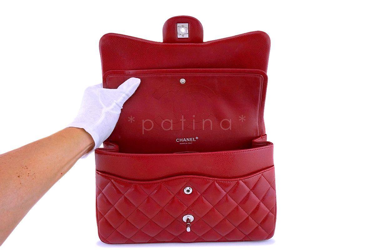 12A Chanel Red Caviar Jumbo Classic Double Flap Bag SHW - Image 9