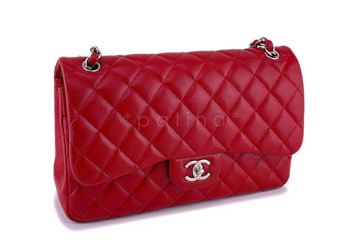 12A Chanel Red Caviar Jumbo Classic Double Flap Bag SHW - Image 3