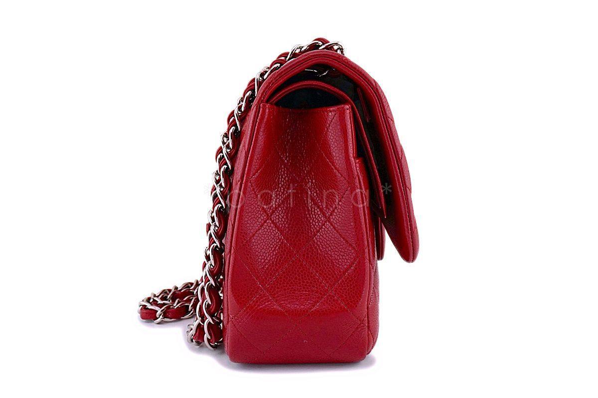12A Chanel Red Caviar Jumbo Classic Double Flap Bag SHW - Image 4