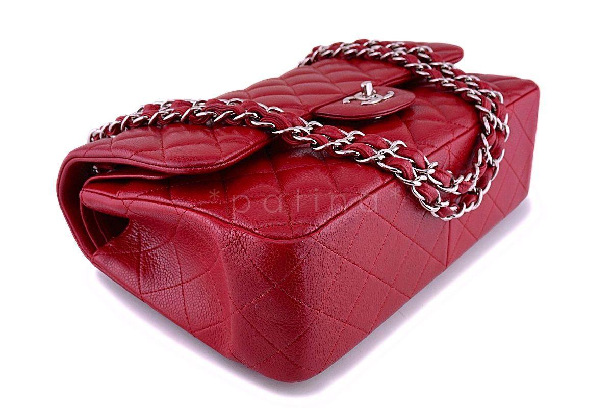 12A Chanel Red Caviar Jumbo Classic Double Flap Bag SHW - Image 7