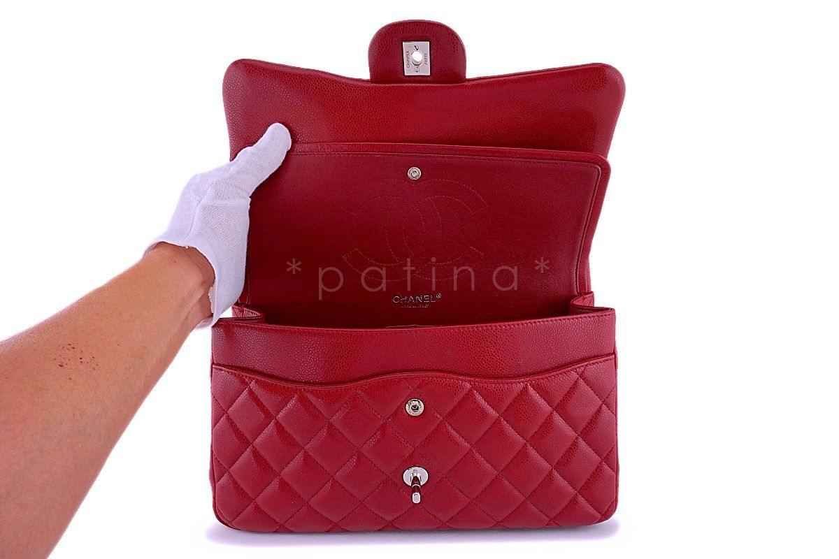 12A Chanel Red Caviar Jumbo Classic Double Flap Bag SHW - Image 9