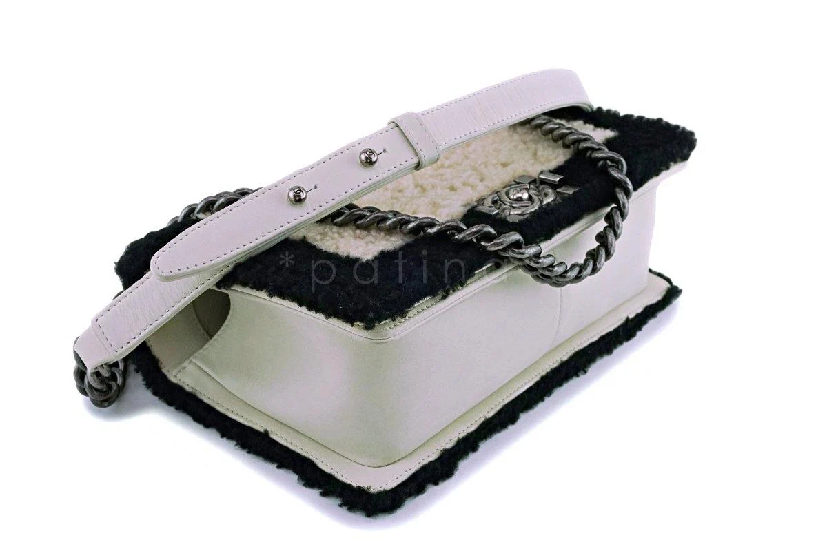 15A Chanel Medium Black/Cream Shearling Classic Boy Flap Bag RHW - Image 6