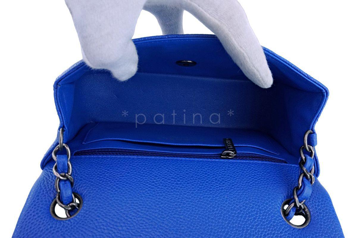 16C Chanel Blue Roi Cobalt Caviar Rectangular Classic Mini Flap Bag RHW - Image 10