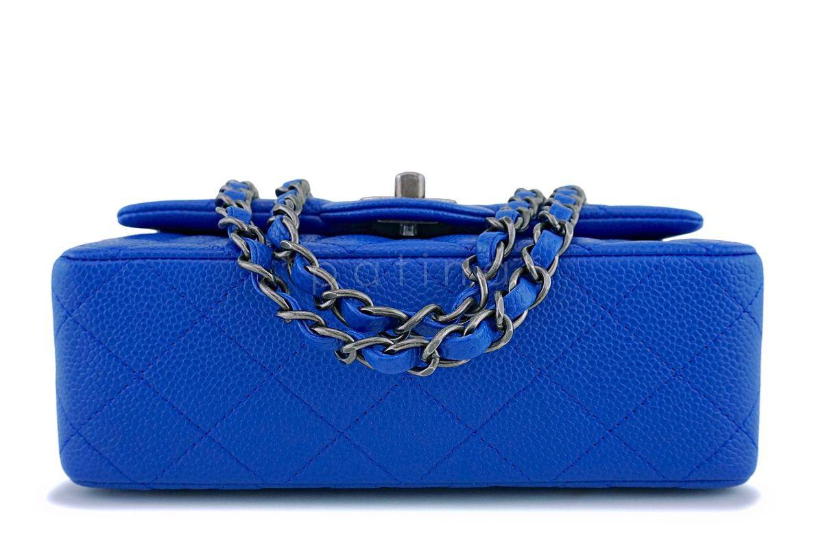 16C Chanel Blue Roi Cobalt Caviar Rectangular Classic Mini Flap Bag RHW - Image 6