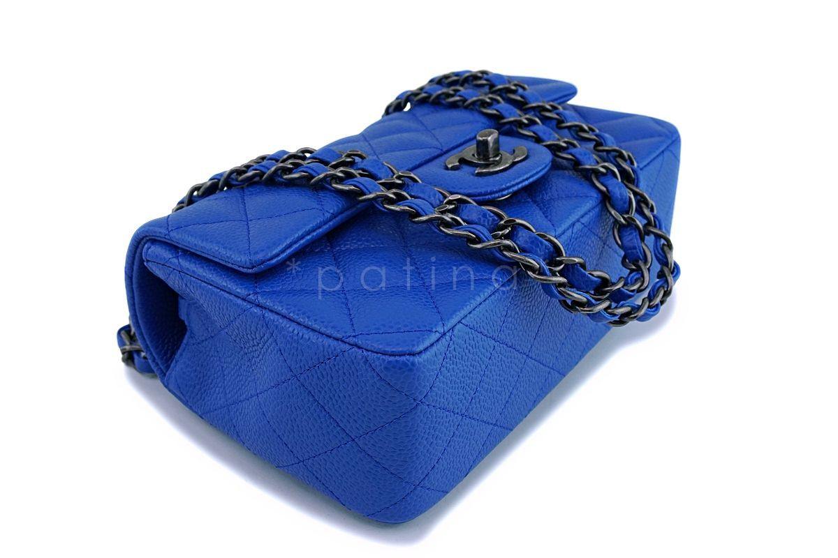 16C Chanel Blue Roi Cobalt Caviar Rectangular Classic Mini Flap Bag RHW - Image 7
