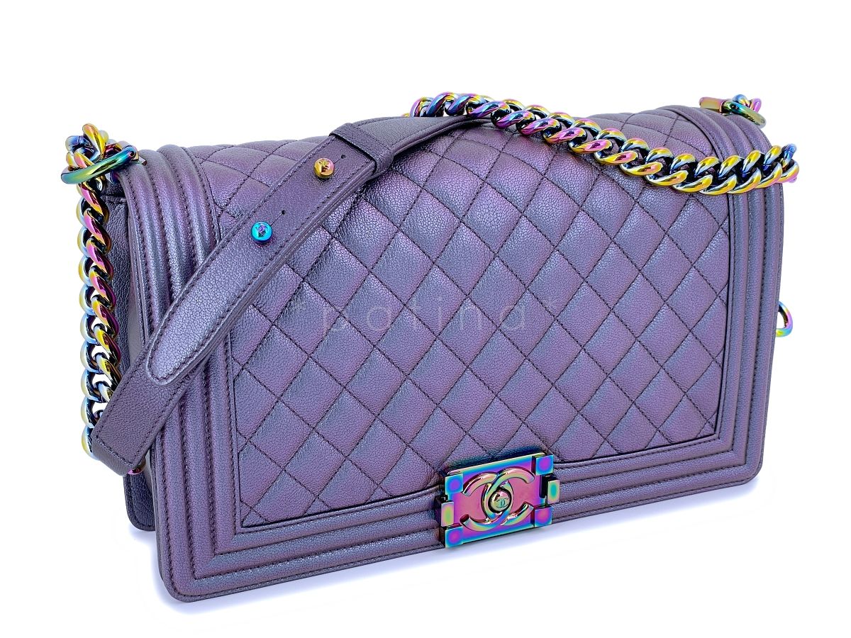 16C Chanel Iridescent Purple Mermaid Rainbow Classic Medium Large Boy Bag - Image 2