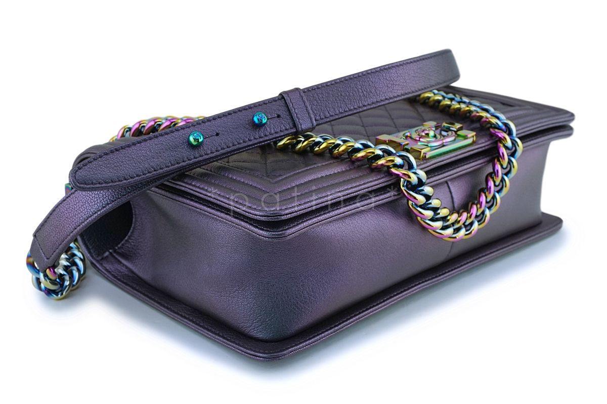 16C Chanel Iridescent Purple Mermaid Rainbow Classic Medium Large Boy Bag - Image 7