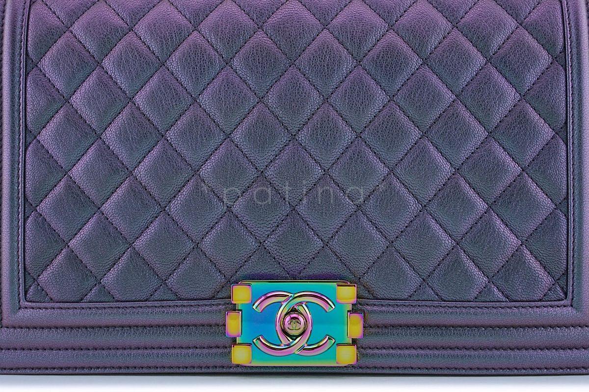 16C Chanel Iridescent Purple Mermaid Rainbow Classic Medium Large Boy Bag - Image 8