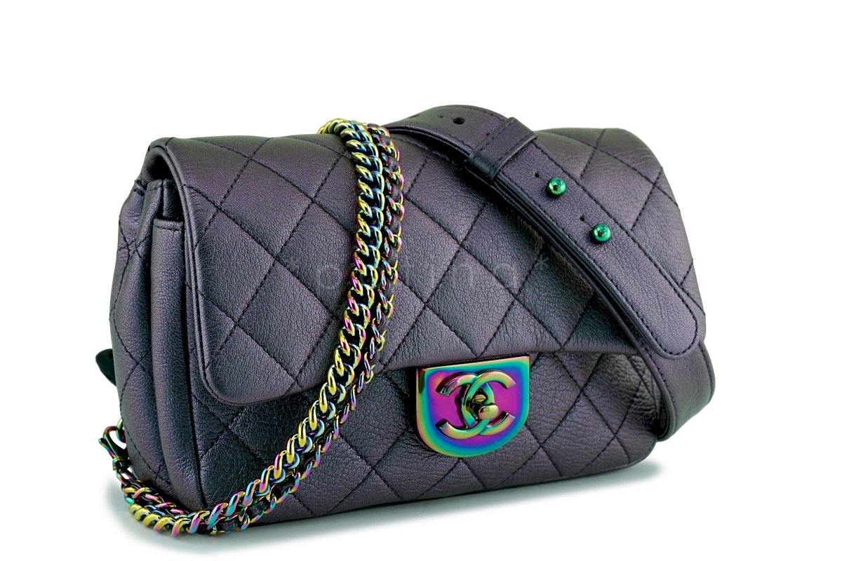 16C Chanel Purple Iridescent Purple Double Carry Classic Flap Bag - Image 3
