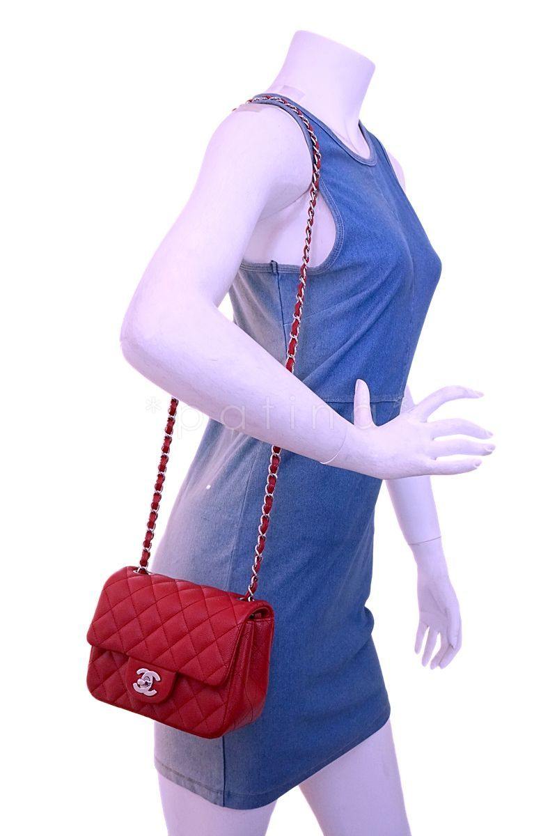 17B Chanel Red Caviar Square Mini Classic Flap Bag SHW - Image 14