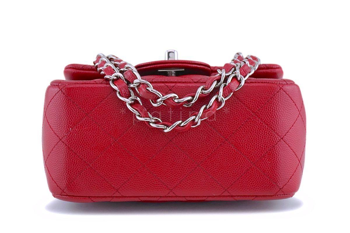 17B Chanel Red Caviar Square Mini Classic Flap Bag SHW - Image 6