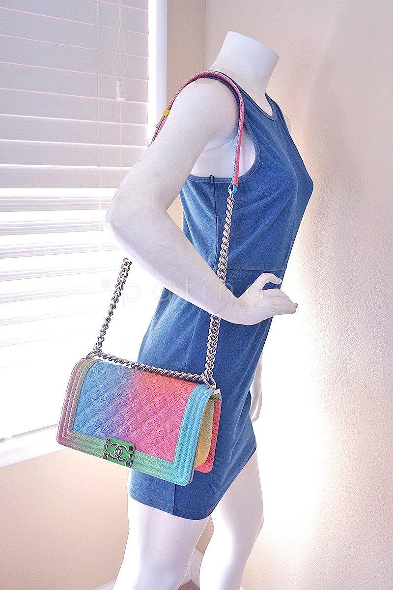 NWT 17C Chanel Boy Cuba Multicolor Rainbow Classic Flap, Medium Caviar Bag F2K - Image 15