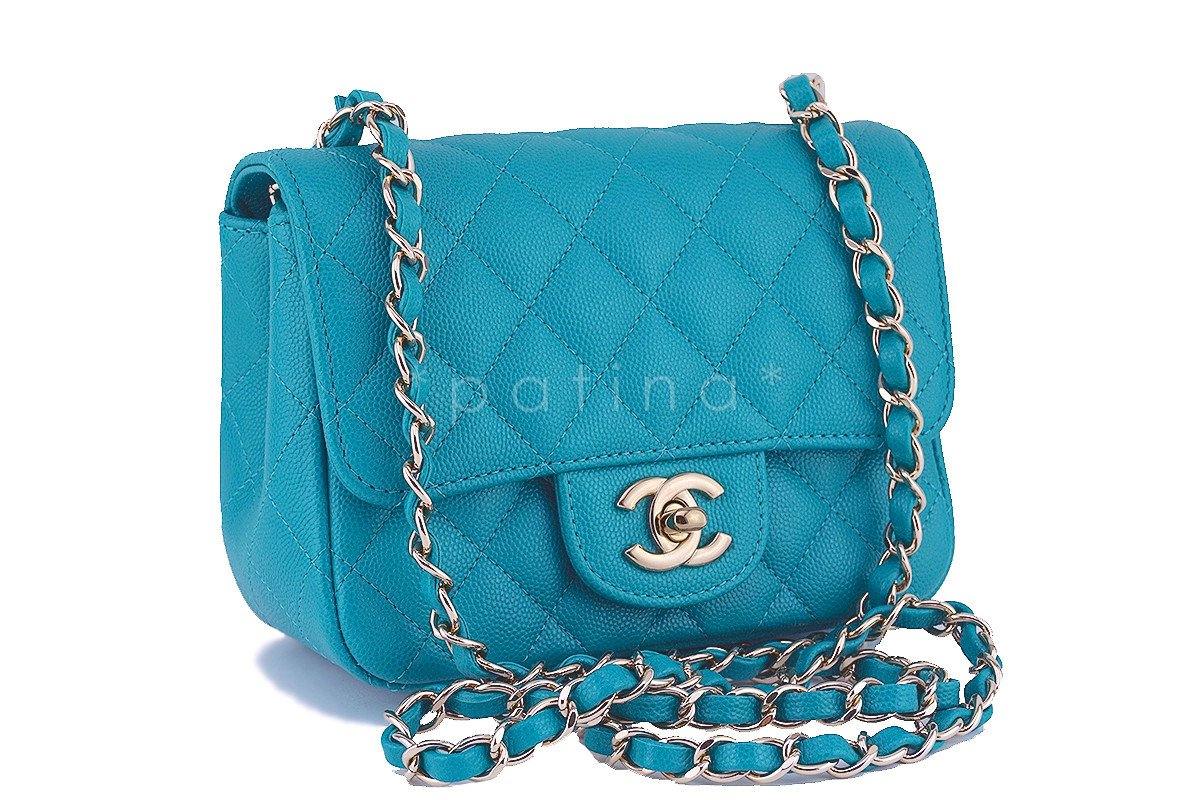 17C Chanel Caviar Turquoise Classic Quilted Square Mini Flap Bag - Image 2