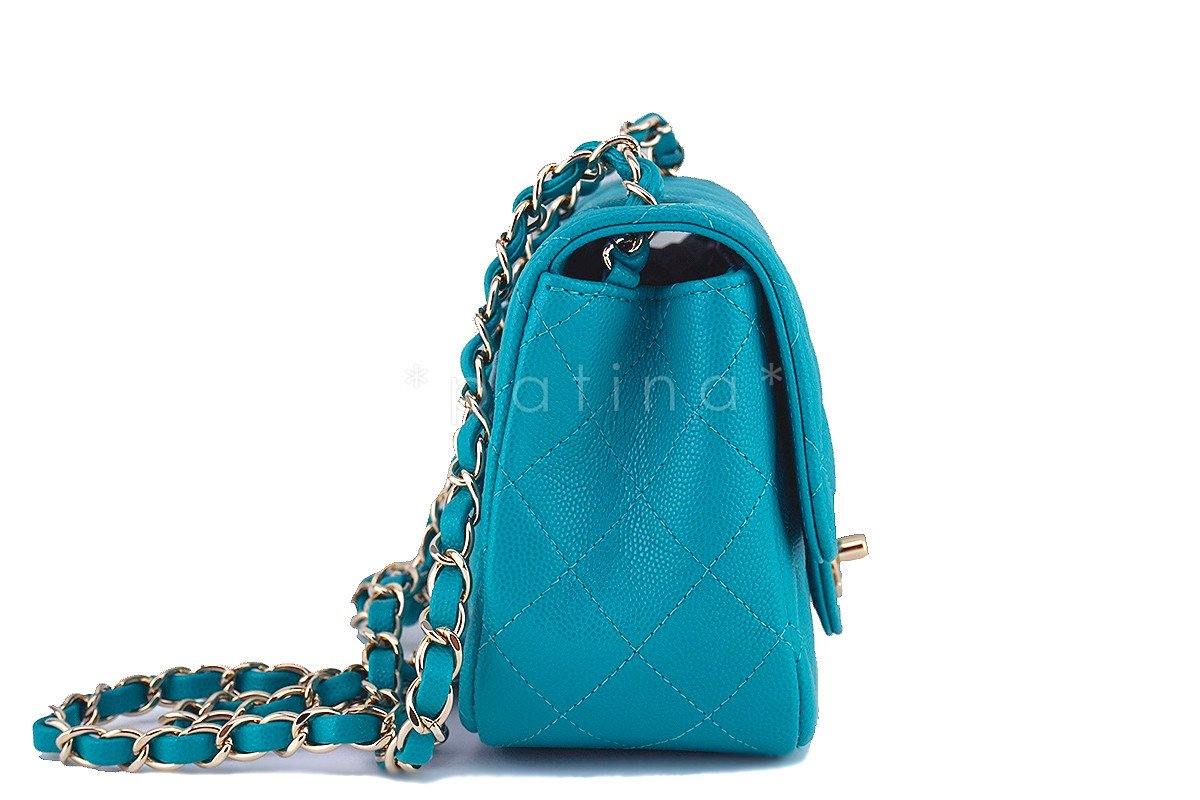17C Chanel Caviar Turquoise Classic Quilted Square Mini Flap Bag - Image 4