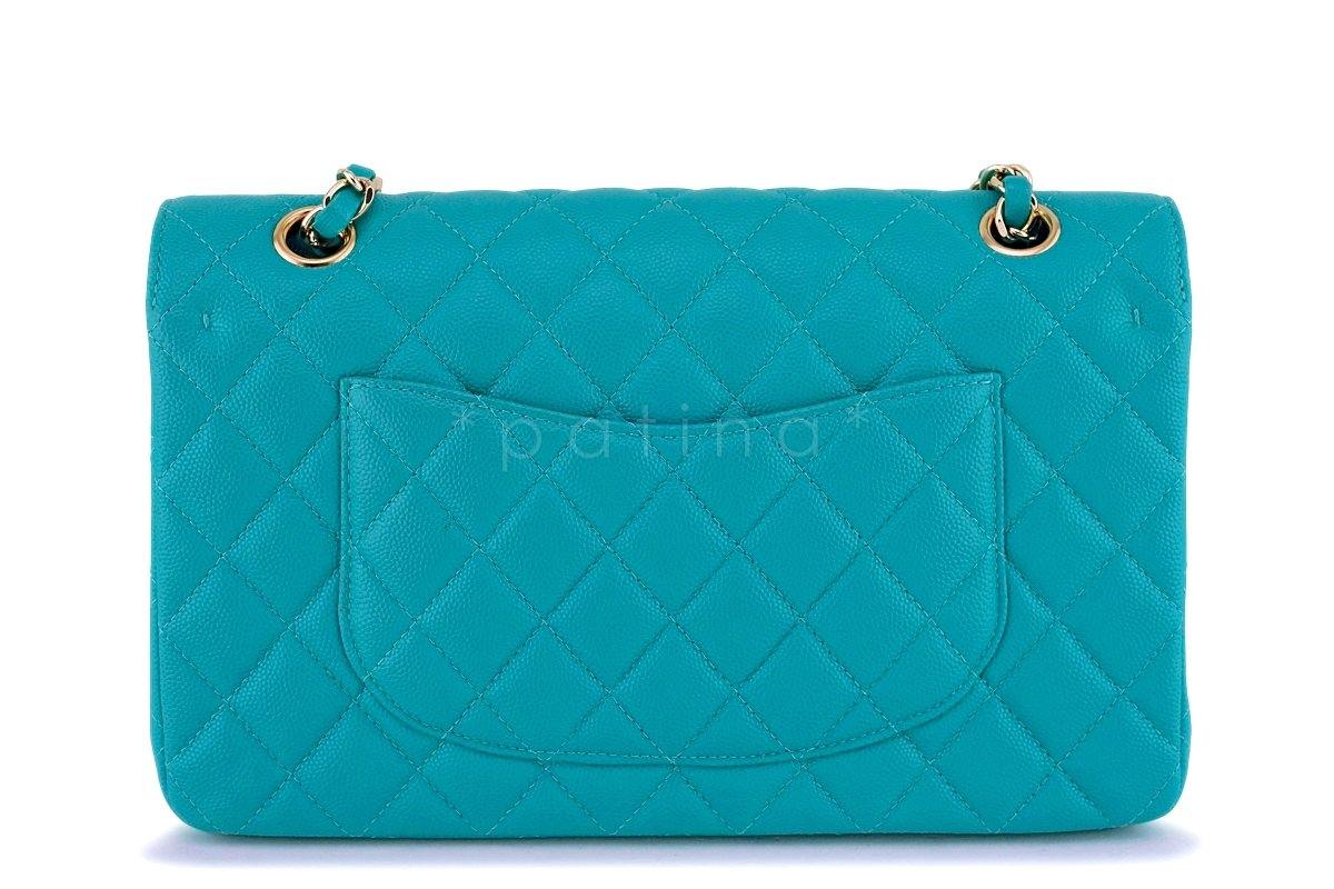 17C Chanel Turquoise Blue Caviar Medium Classic Double Flap Bag GHW - Image 5