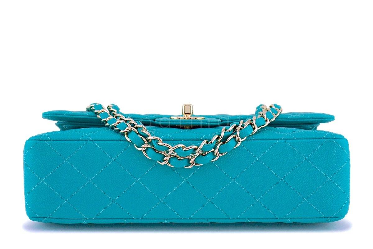 17C Chanel Turquoise Blue Caviar Medium Classic Double Flap Bag GHW - Image 6