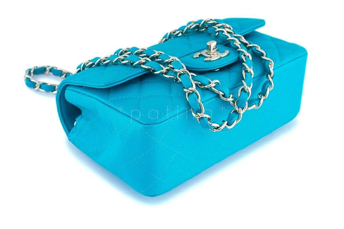 17C Chanel Turquoise Green-Blue Caviar Rectangular Mini Classic Flap Bag GHW - Image 7