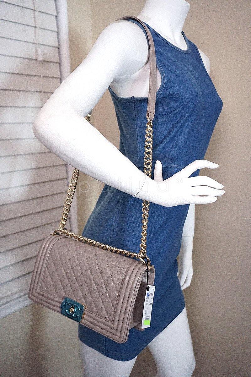 NWT 17P Chanel Taupe Nude Gray Le Boy Classic Flap, Medium Caviar Bag - Image 14