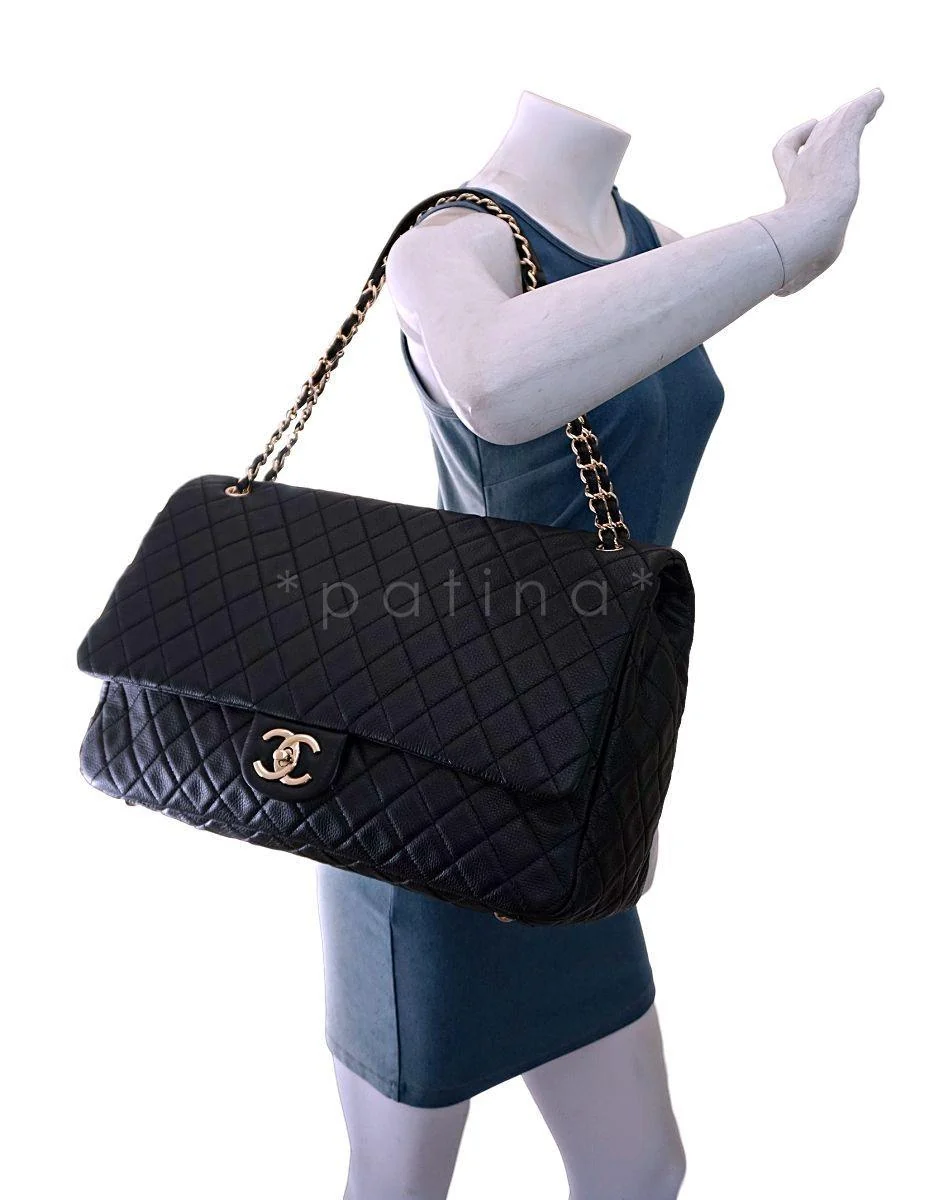 17S Chanel Black Ltd Airlines Runway Travel XXL Classic Flap Bag GHW - Image 14