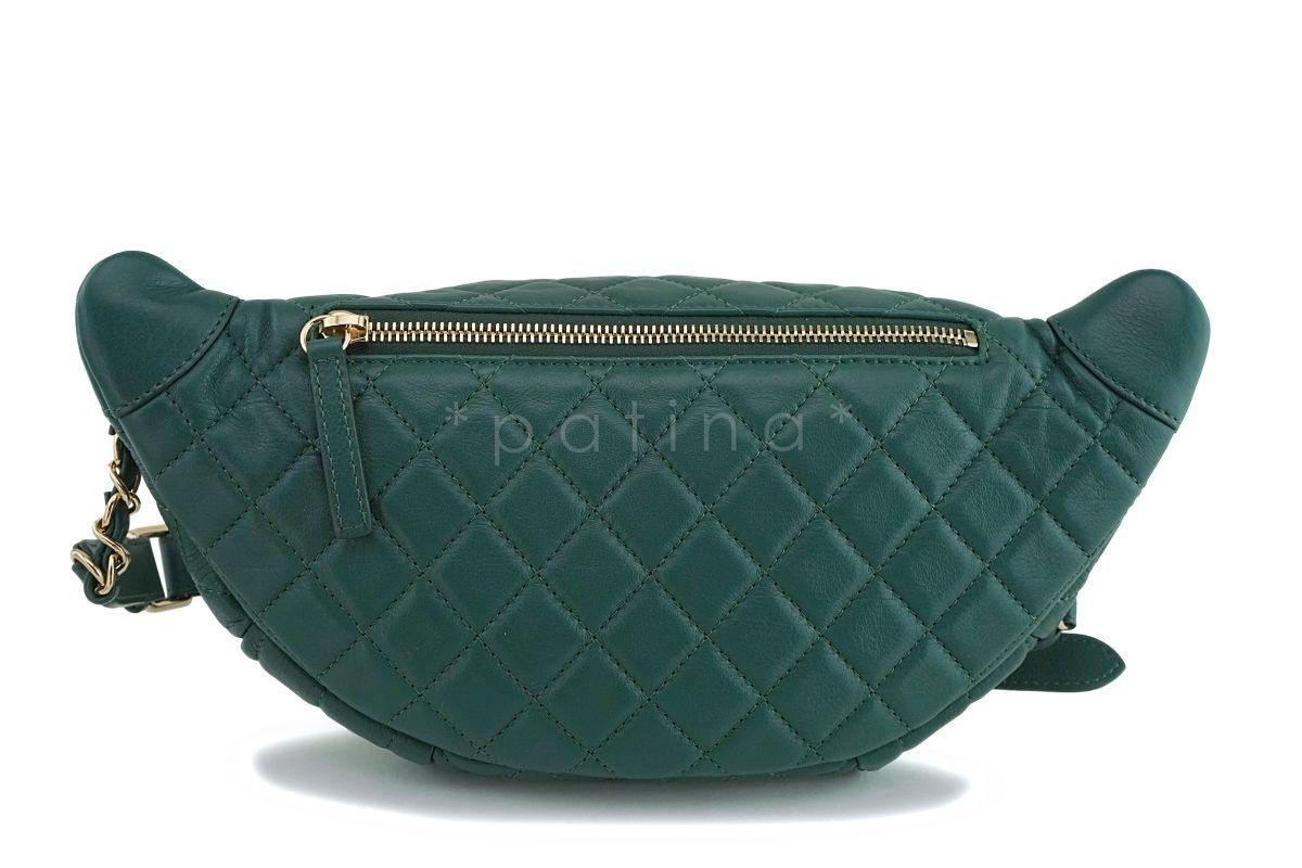 18K Chanel Emerald Green Classic Banane Fanny Pack Belt Bag GHW - Image 3