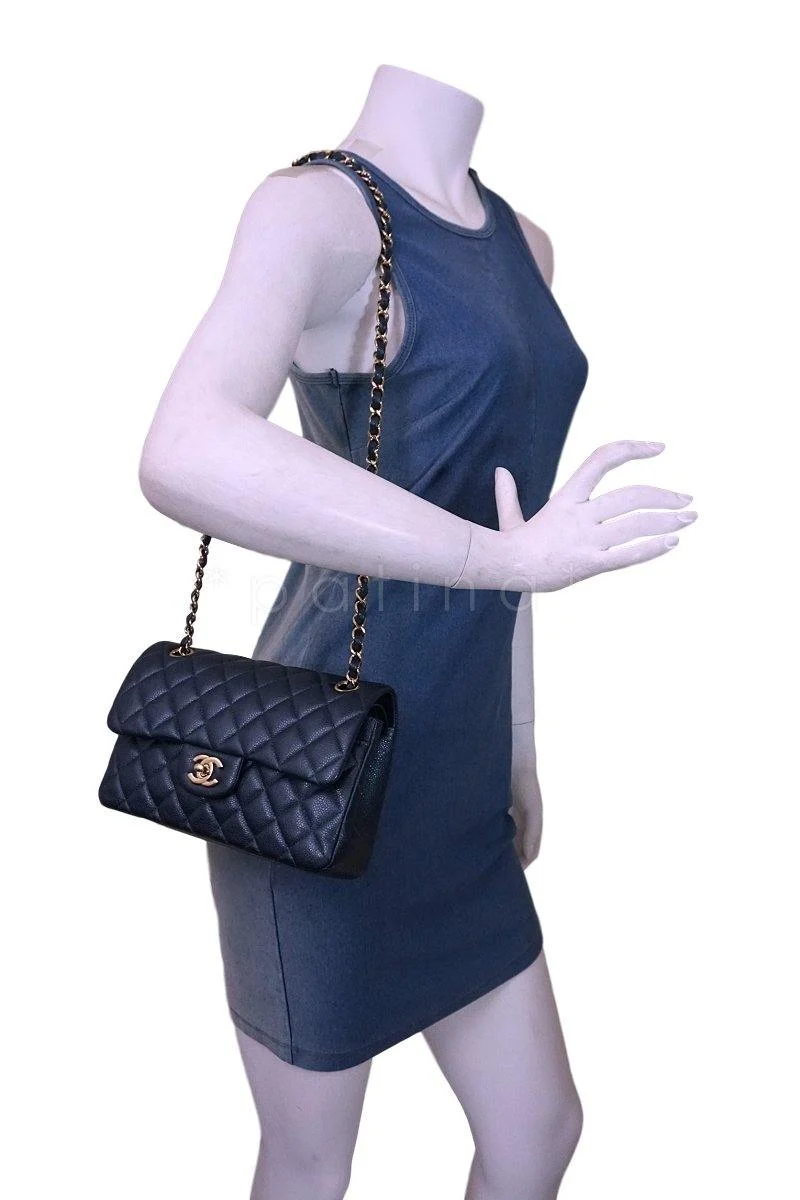 18S Chanel Caviar Iridescent Blue Small Classic Double Flap Bag GHW - Image 15