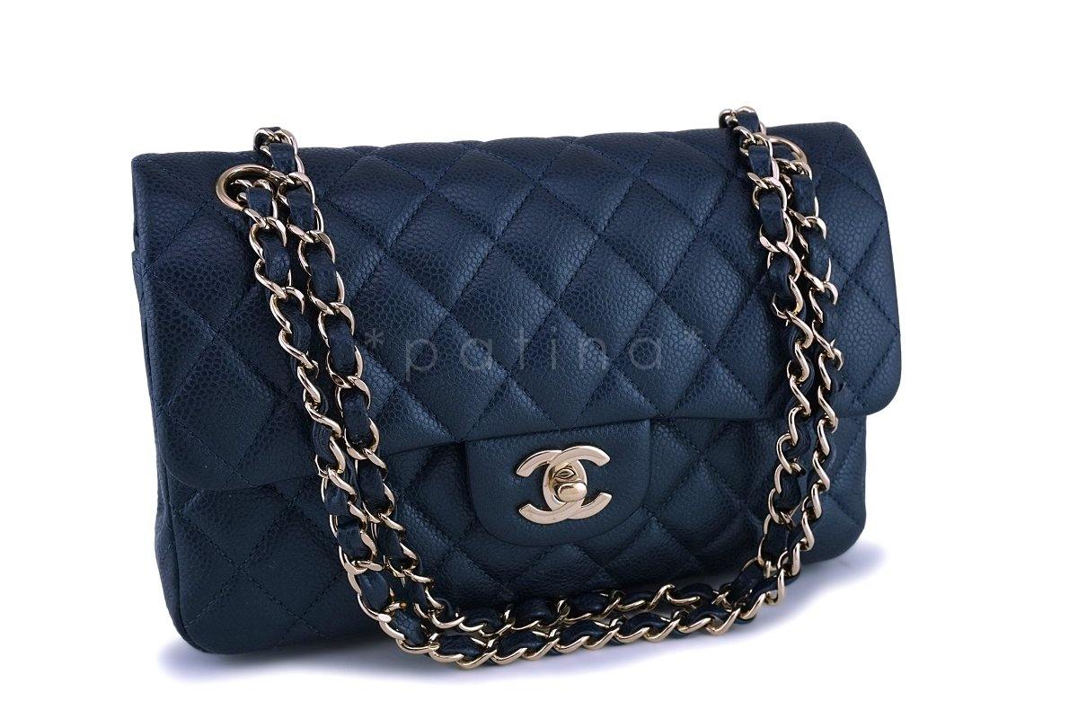 18S Chanel Caviar Iridescent Blue Small Classic Double Flap Bag GHW - Image 2