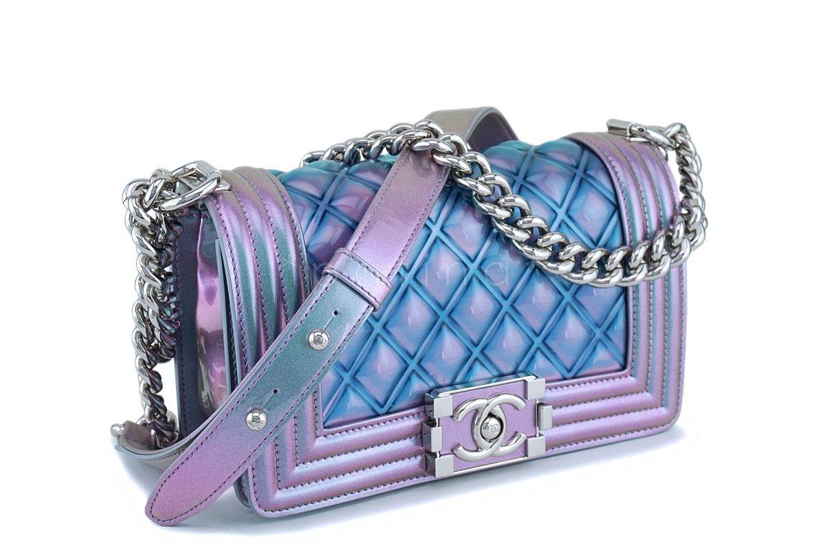 18S Chanel Iridescent Purple Mermaid Small Classic Water Boy Flap Bag SHW - Image 2