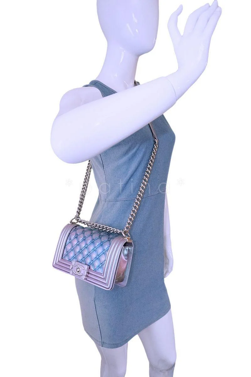 18S Chanel Iridescent Purple Mermaid Small Water Boy Flap Bag - Image 14