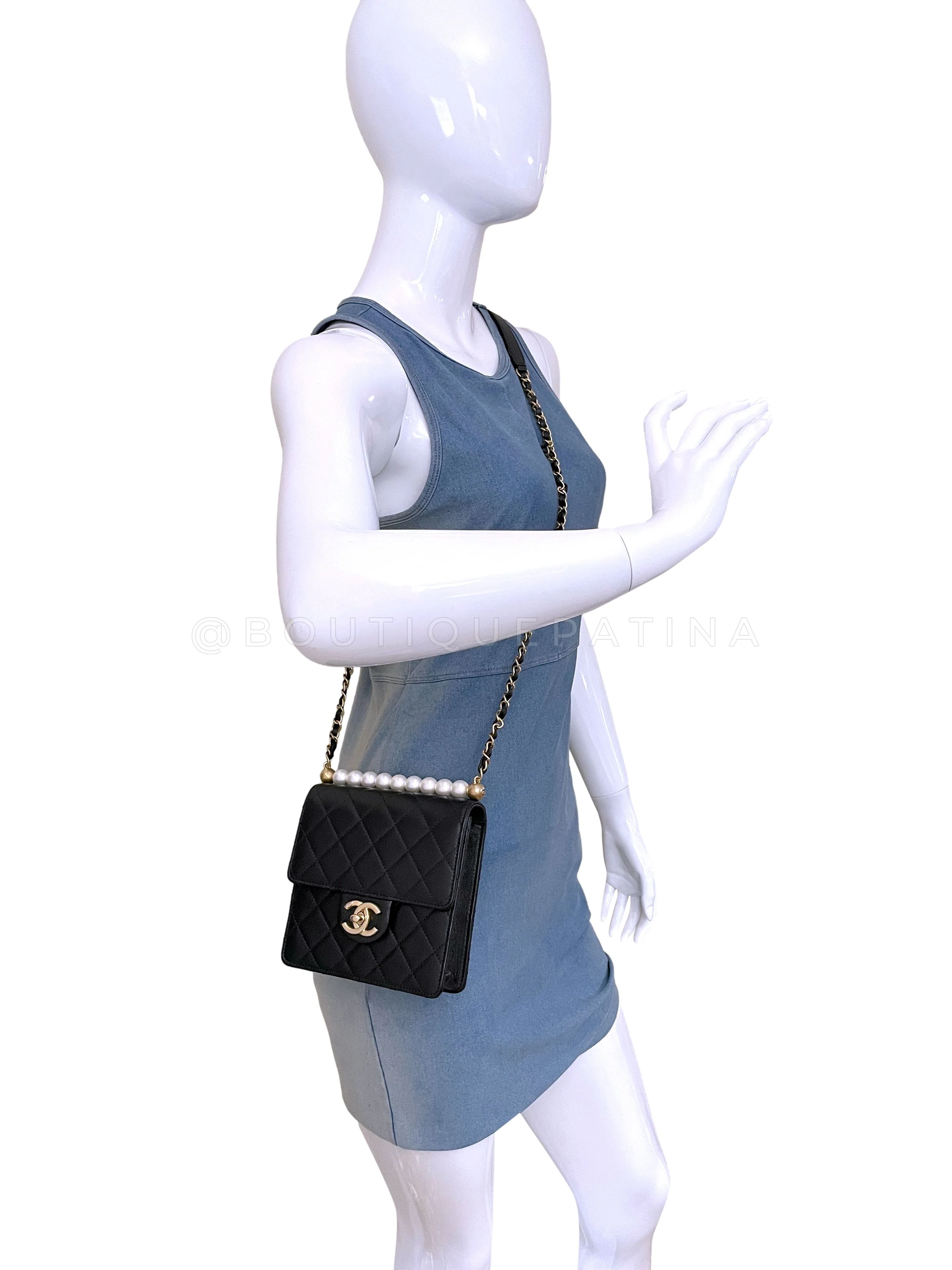 19S Chanel Black Chic Pearls Small Flap Bag GHW - Image 13