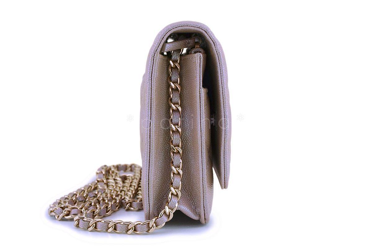 19S Chanel Iridescent Taupe Beige Rose Gold Pearly CC Wallet on Chain WOC Flap Bag - Image 4