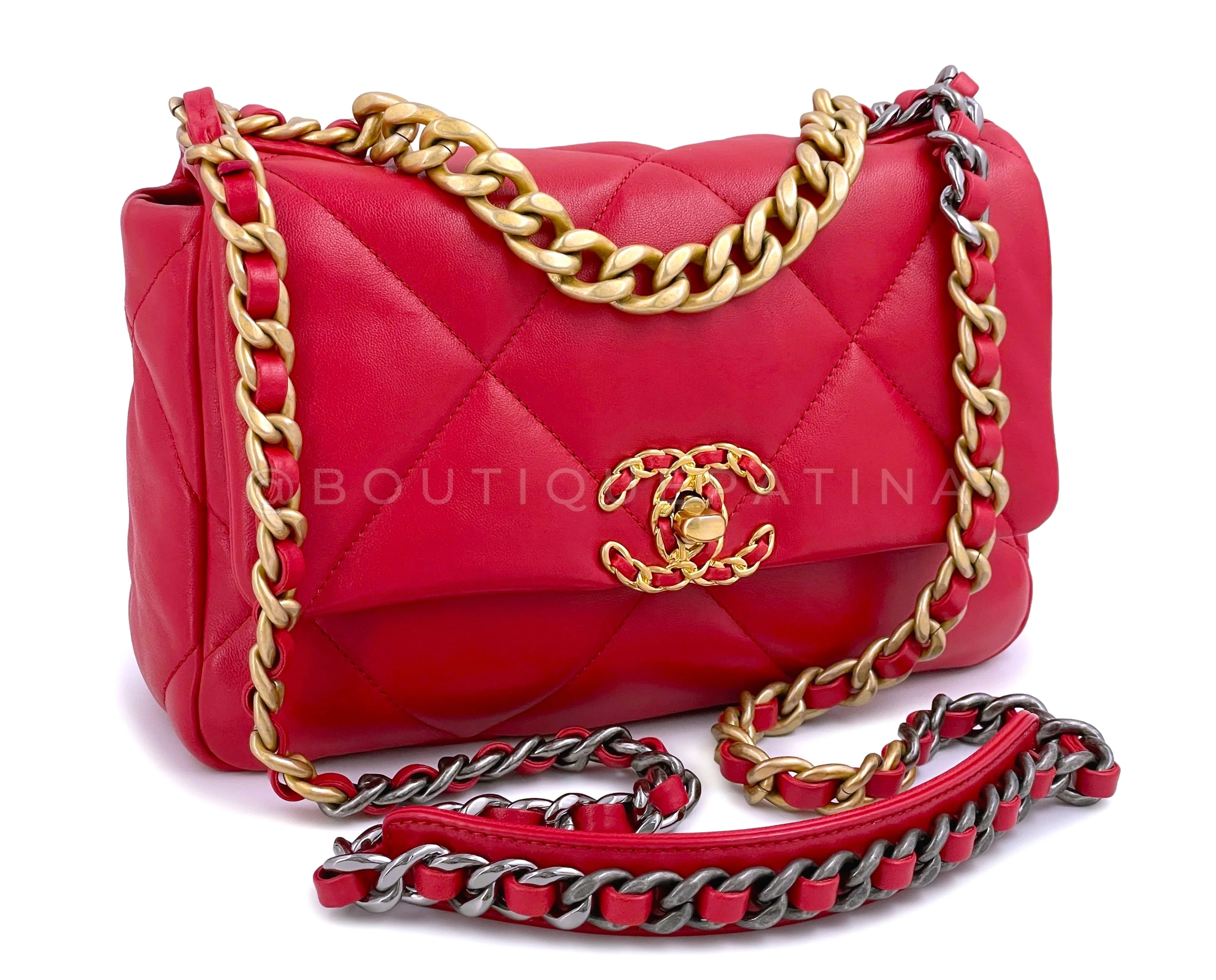 21S Chanel 19 Red Flap Bag Small - Image 2