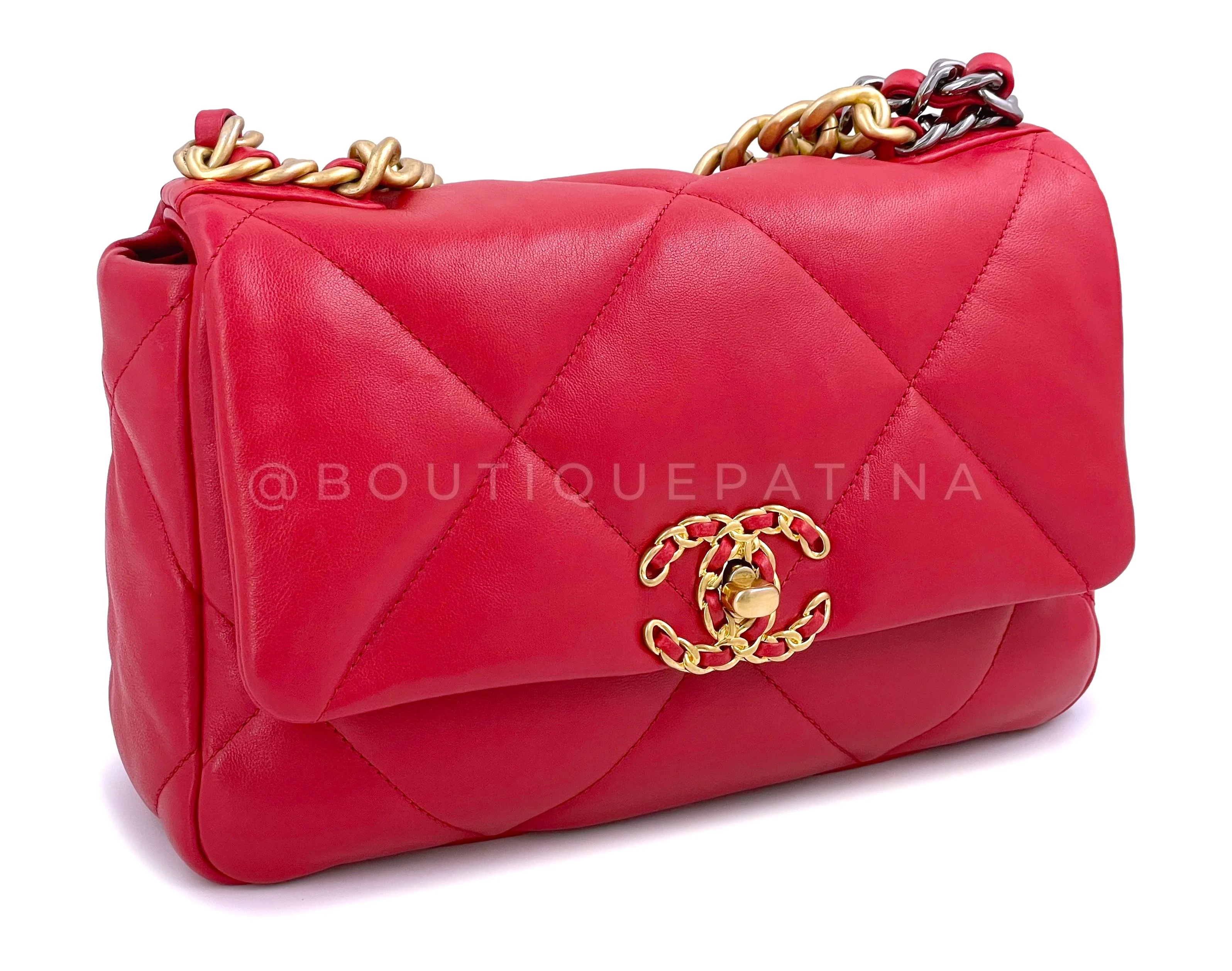 21S Chanel 19 Red Flap Bag Small - Image 3