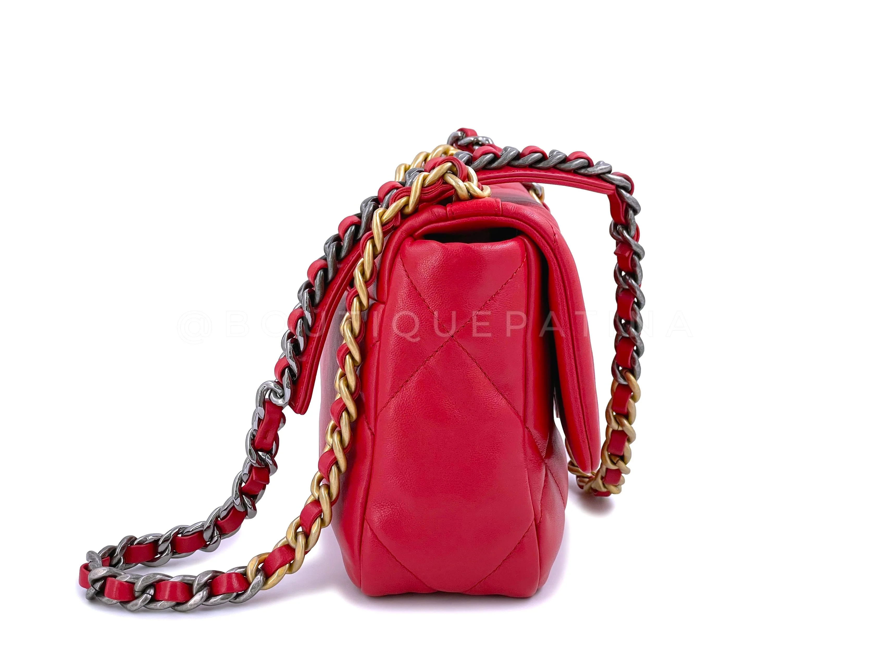 21S Chanel 19 Red Flap Bag Small - Image 4