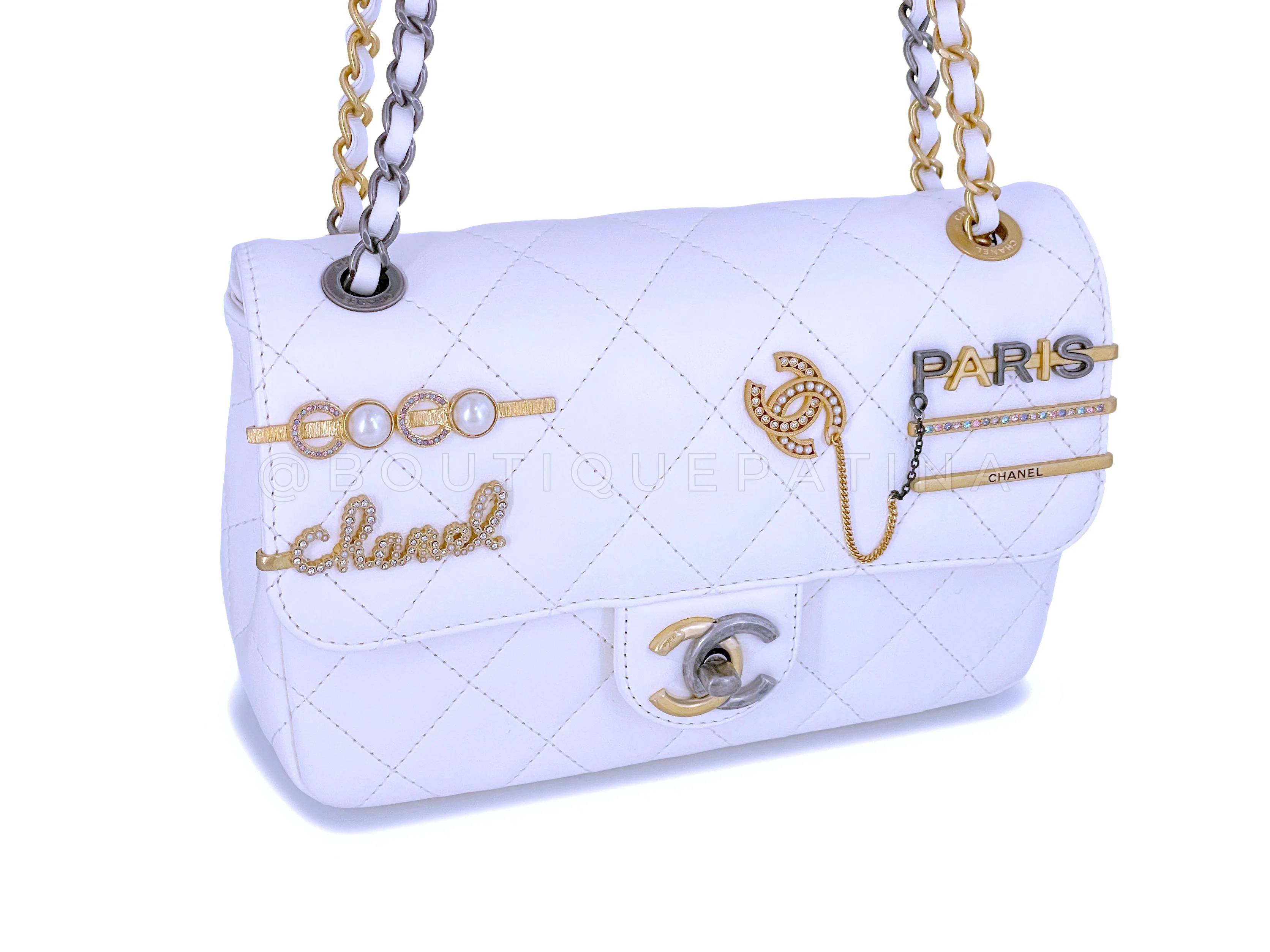 22C Chanel Limited White Charms Small Mini Cruise Flap Bag - Image 2
