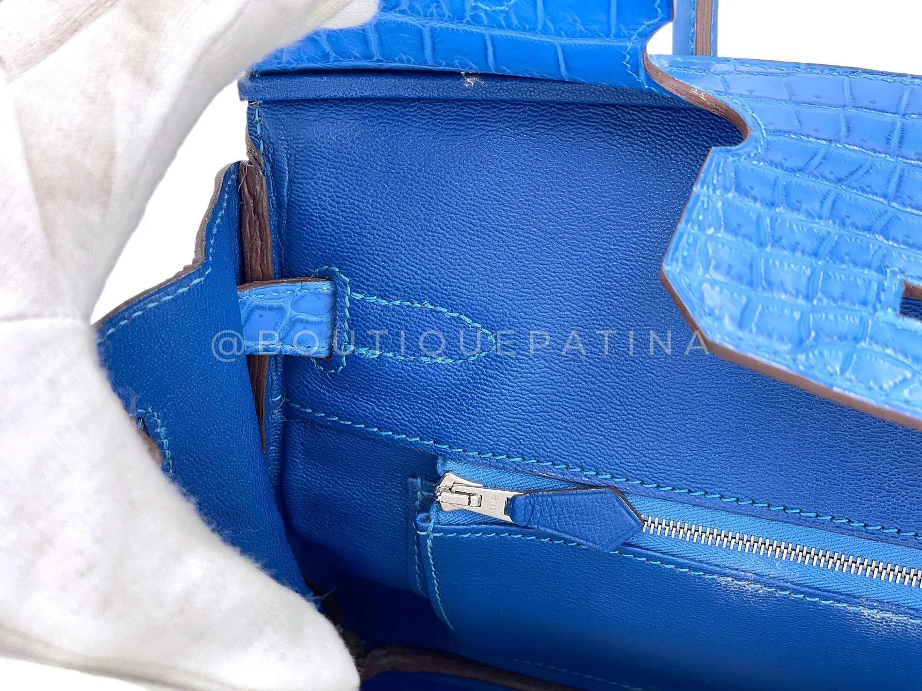 2 of 7 Hermès Blue Mykonos Matte Niloticus Crocodile Birkin 30 Tote Bag PHW MEW - Image 17