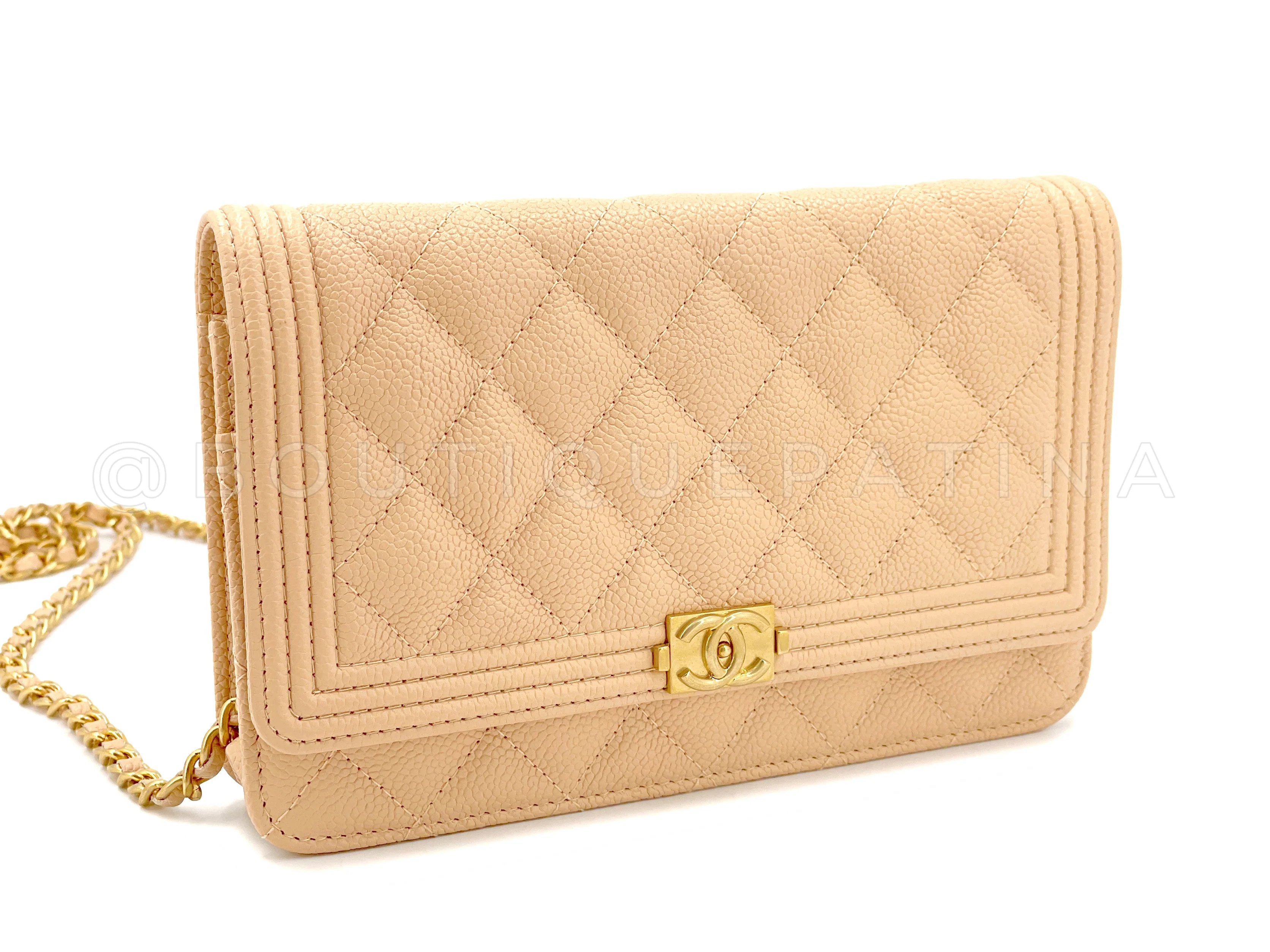 Pristine Chanel 2016 Beige Clair Caviar Boy Wallet on Chain WOC Flap Bag - Image 3