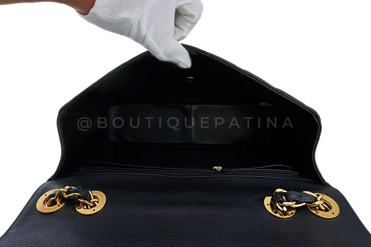 Pristine Chanel 1997 Vintage Black Caviar Jumbo Classic Flap Bag 24k GHW - Image 10