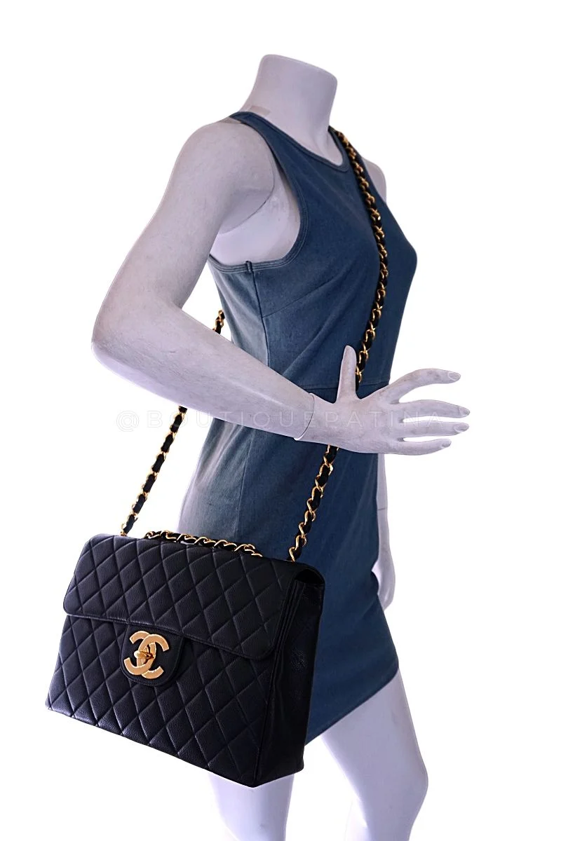 Pristine Chanel 1997 Vintage Black Caviar Jumbo Classic Flap Bag 24k GHW - Image 16