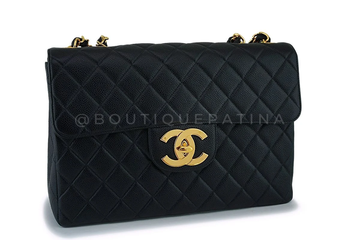 Pristine Chanel 1997 Vintage Black Caviar Jumbo Classic Flap Bag 24k GHW - Image 3