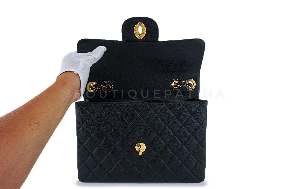 Pristine Chanel 1997 Vintage Black Caviar Jumbo Classic Flap Bag 24k GHW - Image 9
