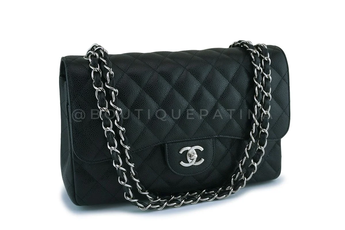 Chanel Black Caviar Jumbo Classic Double Flap Bag SHW - Image 2